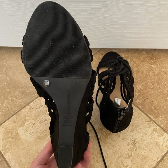 INC Black Lace Up Gladiator Wedge Sandals - Picture 9 of 10